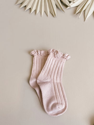 Ruffle trim socks, Light pink